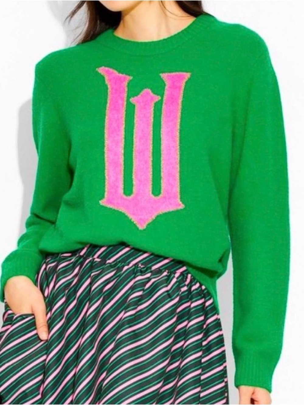 Wicked x Paul Tazewell green and pink logo sweater crewneck
